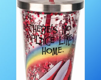 Wizard of OZ Tumbler Dorothy There is no place like Home Rubby Slippers Glitter with Straw Double Walled Cup 20 oz