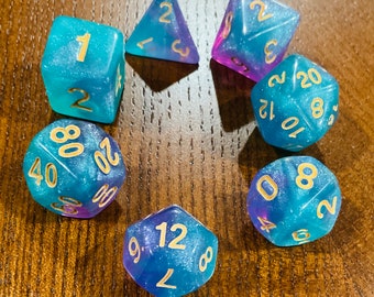 7 Pcs set Aqua Blue Color Translucent D & D dice set d4 d6 d8 d10 d00 d12 d20  polyhedral dice for role playing board game dnd rpg