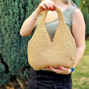 Bolso de mano de crochet hecho a mano estilo rafia, bolso de hombro de verano, bolso de crochet, bolso con diseños de verano, bolso estilo Prada, bolso de mano estético