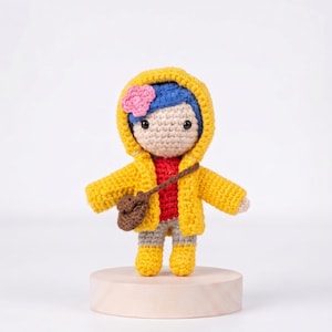 Coraline Yellow Raincoat Amigurumi Plush, Car Charm Accessory, Caroline Keychain