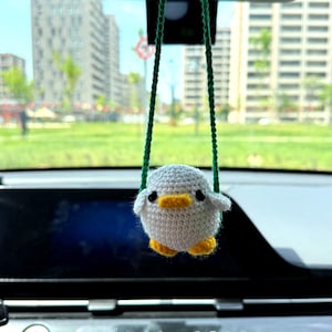 Handmade Crochet Duck Car Mirror Charm – Amigurumi Bird Car Hang, Car Accessories – Cute Ornament for Car, Personalization Doll, Custom Doll