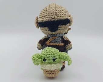 Łowca nagród, pluszowy wojownik, szydełkowa lalka kosmita, figurka amigurumi żołnierza kosmicznego, pluszowa zabawka, zabawka amigurumi, amigurumi, akcesoria samochodowe