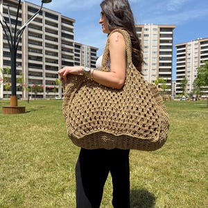 Sac de plage surdimensionné tissé à la main pour un usage familial - Très grand sac fourre-tout en paille 3XL - Grand sac fourre-tout pour les vacances d'été - Sac de voyage bohème pour femme