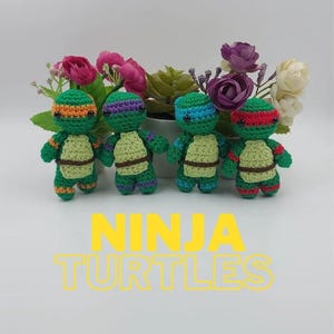 Handgemachte häkeln Grüne Schildkröte Puppen Set - Mutant Style Plüschtier Set für Kinder, Geschenke, Auto-Dekor, Amigurumi Sammlerstücke