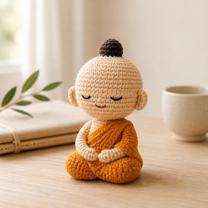 Handgjord virkad Buddha-docka, mini-meditations-amigurumi, mindfulness-present, yogarumsdekor