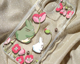 Funda transparente con diseño floral de anime: estilo cottagecore kawaii C0069