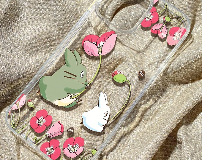 Coque anime rétro, coque de portable transparente à fleurs, coque Cottagecore anime kawaii pour iPhone et Samsung, Idée cadeau japonaise mignonne C0069