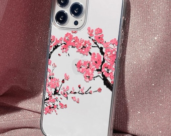Funda transparente Sakura para teléfono: diseño de flor de cerezo