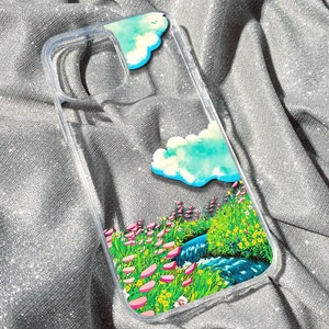 Funda transparente para teléfono con paisaje de anime: Diseño floral retro C0021