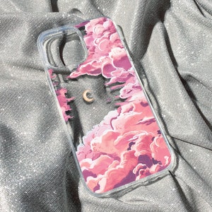 Dreamy Pink Clouds Moon Clear Phone Case C0036