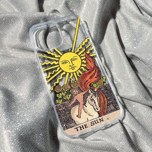 Die Sonne Tarot Karte klare Handyhülle, Vintage Original The Sun Handyhülle, iPhone 15,14,13,12,11, Samsung S24,S23,S22 Beste Geschenkidee C0024
