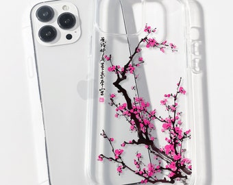 Funda para teléfono con diseño de flor de cerezo: diseño vintage japonés de sakura transparente