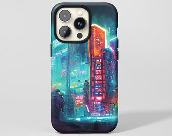Cyberpunk City Neon Vibes Phone Case, Night City Phone Case, iPhone, Google Pixel, Samsung Case 15,14,13,12,11,X,Xr B0003