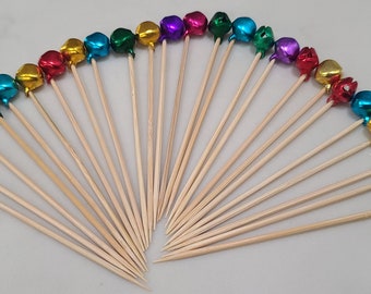 25 Bell appetizer toothpicks, Appetizer Sticks, Sandwich Picks, Cocktail Garnish scewers. Decorative toothpicks, party favors.