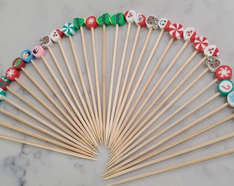 25 Holiday appetizer toothpicks, Appetizer Sticks, Sandwich Picks, Cocktail Garnish scewers. Decorative toothpicks, party favors.