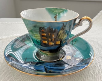 Norcrest Teacup and Saucer Set: Nautical Ships Harbor Scene Fine China