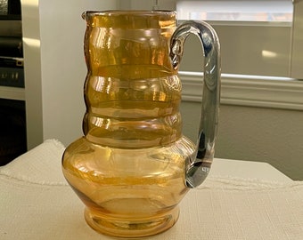 Vintage Beehive Glass Pitcher - 1930s Yellow Drinkware