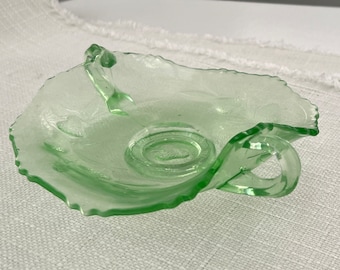 Antique Fenton Green Uranium Glass Bon Bon Dish No 74