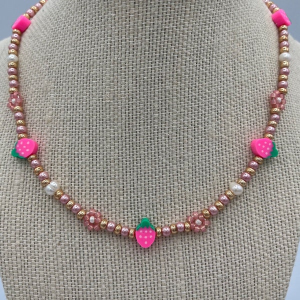 Strawberry pearl necklace for teen girls trending jewelry gifts for her popular jewels beaded necklaces beaded jewelry jewelry gifts