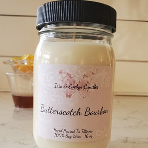 A warm fragrance that will fill your home with the rich, sweet aroma of butterscotch and the smoky, earthy notes of bourbon. Made with high-quality soy wax and premium fragrance oils, our Butterscotch Bourbon candle burns cleanly and evenly.