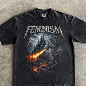Feminism Dragon Fantasy Vintage Graphic Shirt, Retro Comfort Colors® Dragon Shirt, Feminism Shirt, Dark Art Grunge Castle Dragon Gothic Top