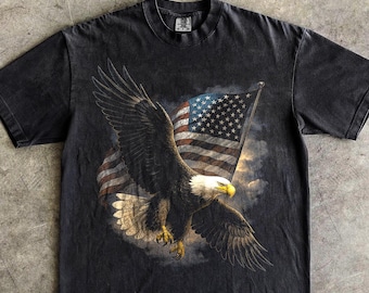 Bald Eagle Vintage 90s Graphic Style Comfort Colors® Tshirt, Retro American Flag Faded T-Shirt, Nature Y2k Streetwear, Patriotic USA Shirt