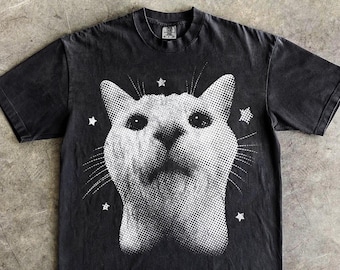 Vintage Y2k Retro Freaky Cat T-shirt, Unisex Graphic Tee, Silly Cats Shirt, Aesthetic Trendy Tees, 2000s 90s Clothes