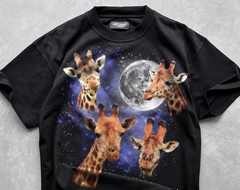 Giraffe T-Shirt, Wildlife Shirt, Mystical Animal Lover Gift, Vintage Graphic T-Shirt, Retro Moon Design, Retro Vintage Oversized Shirt, Y2K