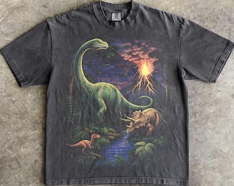 Vintage Jurassic Dinosaur jaren 90 grafisch T-shirt, retro T-Rex en triceratops shirt, prehistorisch grafisch T-shirt jaren 90, Dino-top, nostalgie natuurcadeau