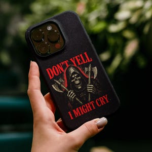 Evil Skeleton Meme Phone Case: Funny Gothic Humor, Protective Lexan