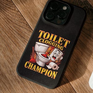 面白いミームの携帯ケース、スリム、呪われたトイレ詰まりチャンピオンケース、奇妙なペット、ヴィンテージレトロなグラフィック、バスルームギャグギフト、保護携帯