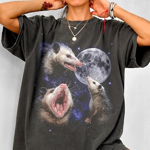 Three Possums Howling at Moon Vinatge Shirt, Retro Opossum Lover Tshirt, Funny Possum Tee, Washed Cotton Unisex Tee, Silly Party Gifts