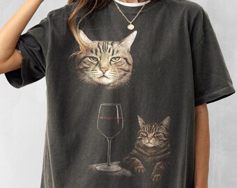 Funny Wine Cat Dank Meme Tee Shirt Gift for Woman and Man, Unhinged Clothes, Silly Cats T-shirt, Goofy ahh Tshirt, Inappropriate Tees, Gifts