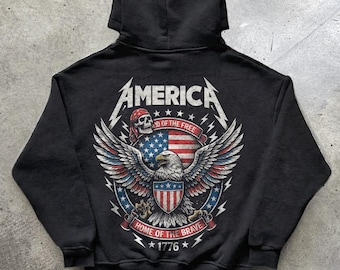Vintage America 1776 Hoodie, Patriotic Eagle USA Graphic Hoodie, Land of the Free Americana Gift