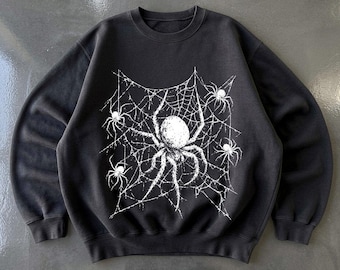 Felpa gotica con ragno, felpa con ragnatela, felpa horror vintage di Halloween, grafica dark grunge