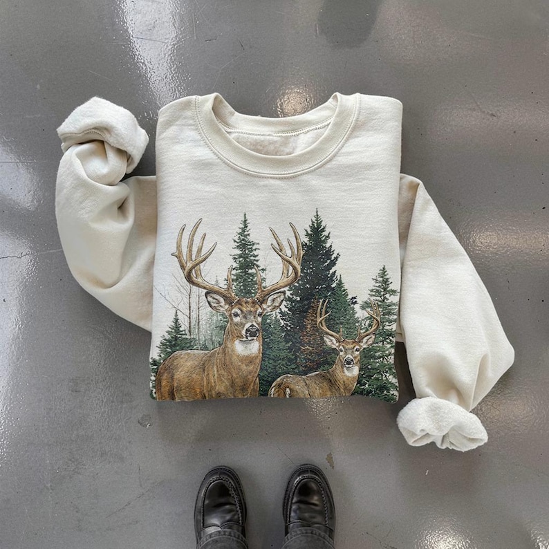 Midwest Sweatshirt Vintage Deer Sweater Hunting Season Gift Old Money Preppy Sweatshirt Country Western Boutique Outdoorsy Woodland Creature image 4