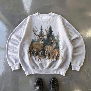Midwest Sweatshirt Vintage Deer Sweater Hunting Season Gift Old Money Preppy Sweatshirt Country Western Boutique Outdoorsy Woodland Creature image 3