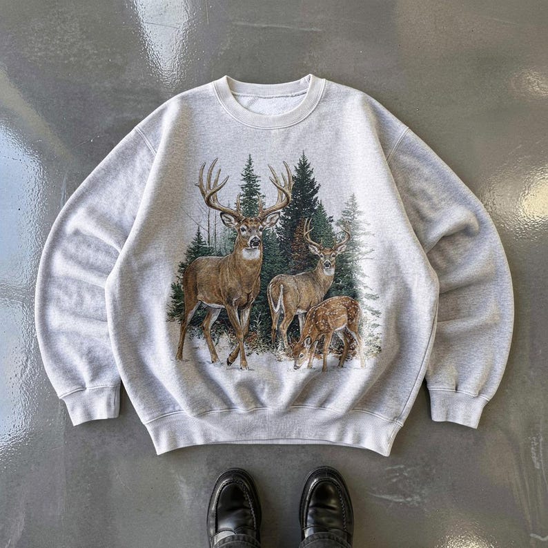 Midwest Sweatshirt Vintage Deer Sweater Hunting Season Gift Old Money Preppy Sweatshirt Country Western Boutique Outdoorsy Woodland Creature image 3