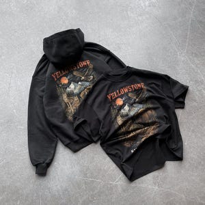 Yellowstone National Park Wildlife Hoodie, Vintage Bison Wolves Eagles Nature Graphic Sweatshirt image 3