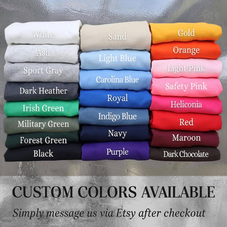 May include: A display of folded fabric samples in various colors, including white, gray, blue, green, and pink. The text "CUSTOM COLORS AVAILABLE" is visible, along with a message to contact the seller.