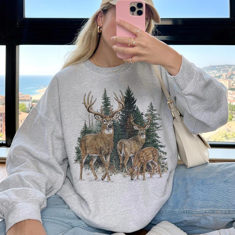 Midwest Sweatshirt Vintage Deer Sweater Hunting Season Gift Old Money Preppy Sweatshirt Country Western Boutique Outdoorsy Woodland Creature image 5