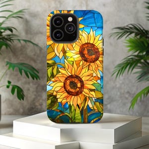 Sunflower Stained Glass Phone Case For iPhone 16 15 14 13 12 Pro Max Puls Samsung Galaxy S25 Ultra 24 23 22 Puls Google Pixel 9 Pro XL 8 140