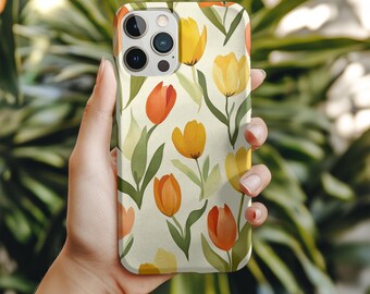 Watercolor Tulip Phone Case, Floral Spring Cover, Botanical Flower Case for iPhone 16 15 14 13 Samsung Galaxy S25 S24 Mothers Day Gift 071