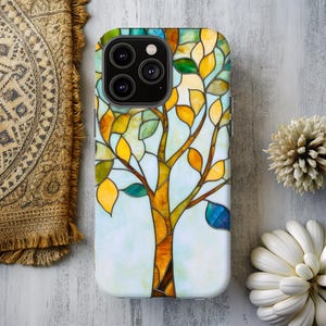 Stained Glass Tree Phone Case: Nature Art, Durable Cover