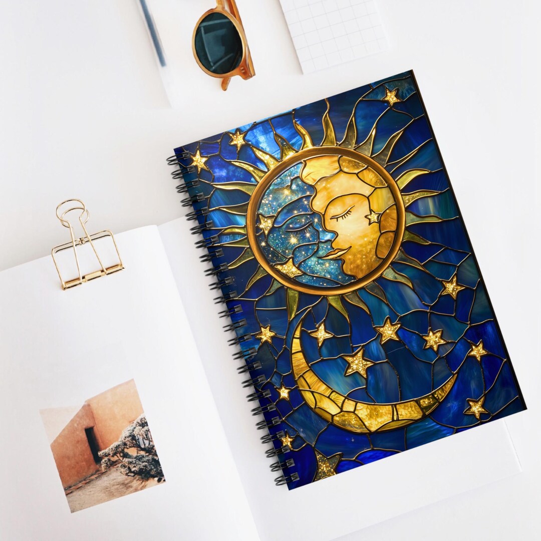 Christmas Gift Idea, Celestial Spiral Notebook, Moon & Sun Journal for ...
