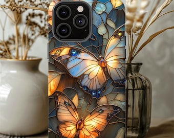 Aesthetic Butterflies Stained Glass Illusion Phone Case For iPhone 16 Pro 15 14 13 12 Galaxy S24 Ultra 23 22 Google Pixel 9 Pro XL 8 7 057