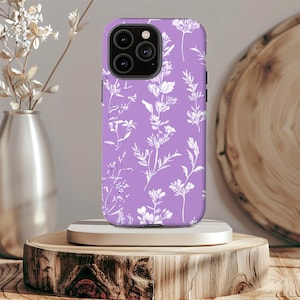 Purple Floral Phone Case: White Wildflower Design