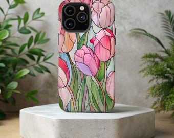 Pink Tulip Stained Glass Tough Phone Case: Spring Flower