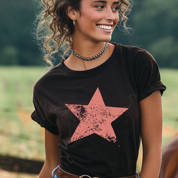 Vintage Star TShirt, Distressed T Shirt, Western Mens Womens Shirt, Pink Five Star Shirt, Mineral Wash T-Shirt, Graphic Tee Gift Idea