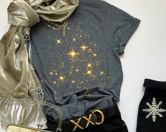 Golden Moon And Stars T-Shirt, Crescent Stars Shirt, Unisex Softstyle T-Shirt, Celestial Shirt, Gold Magical Stars Shirt, Star Mystical Tee